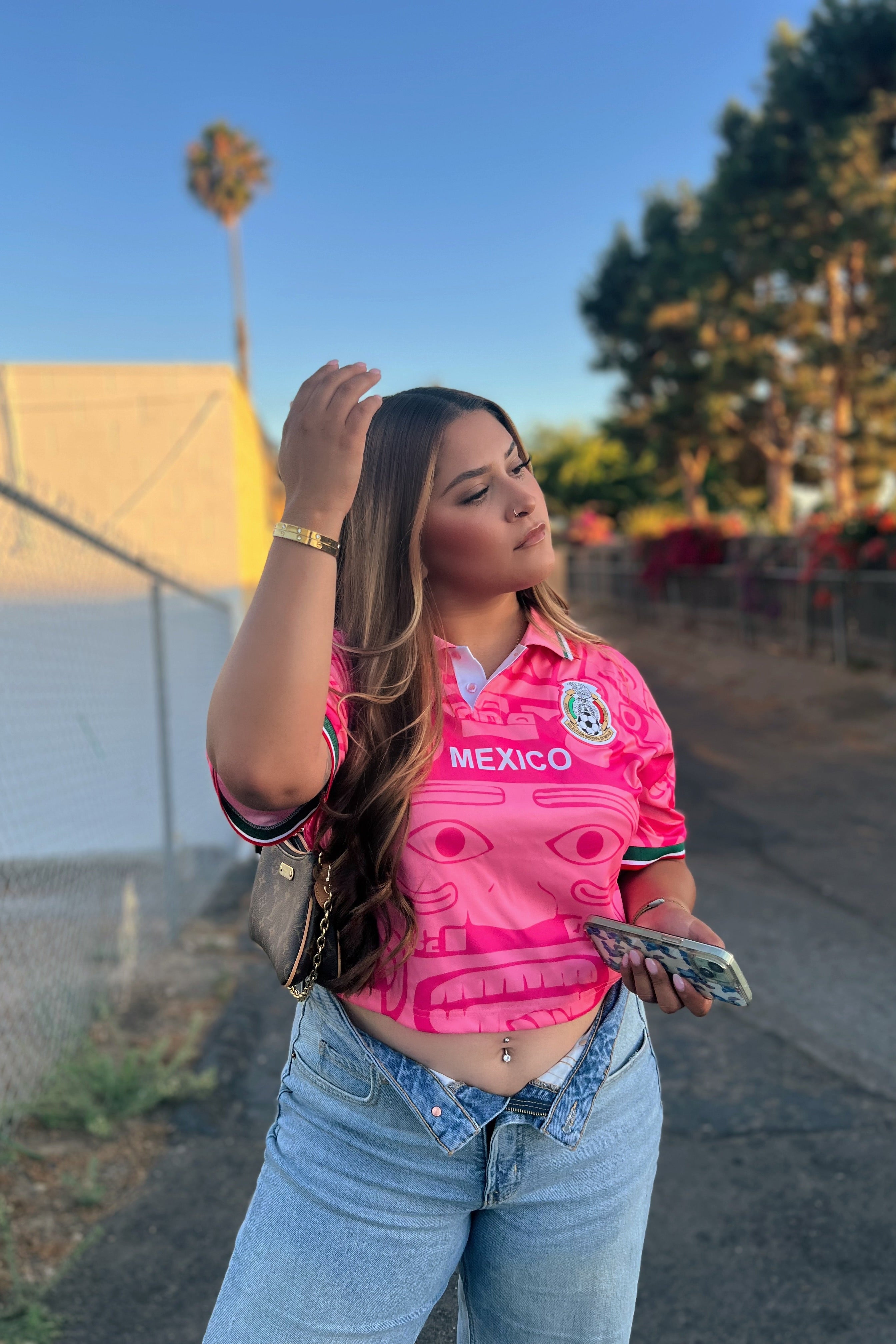 Mexico Women's Soccer Jersey Cropped Pink 1998