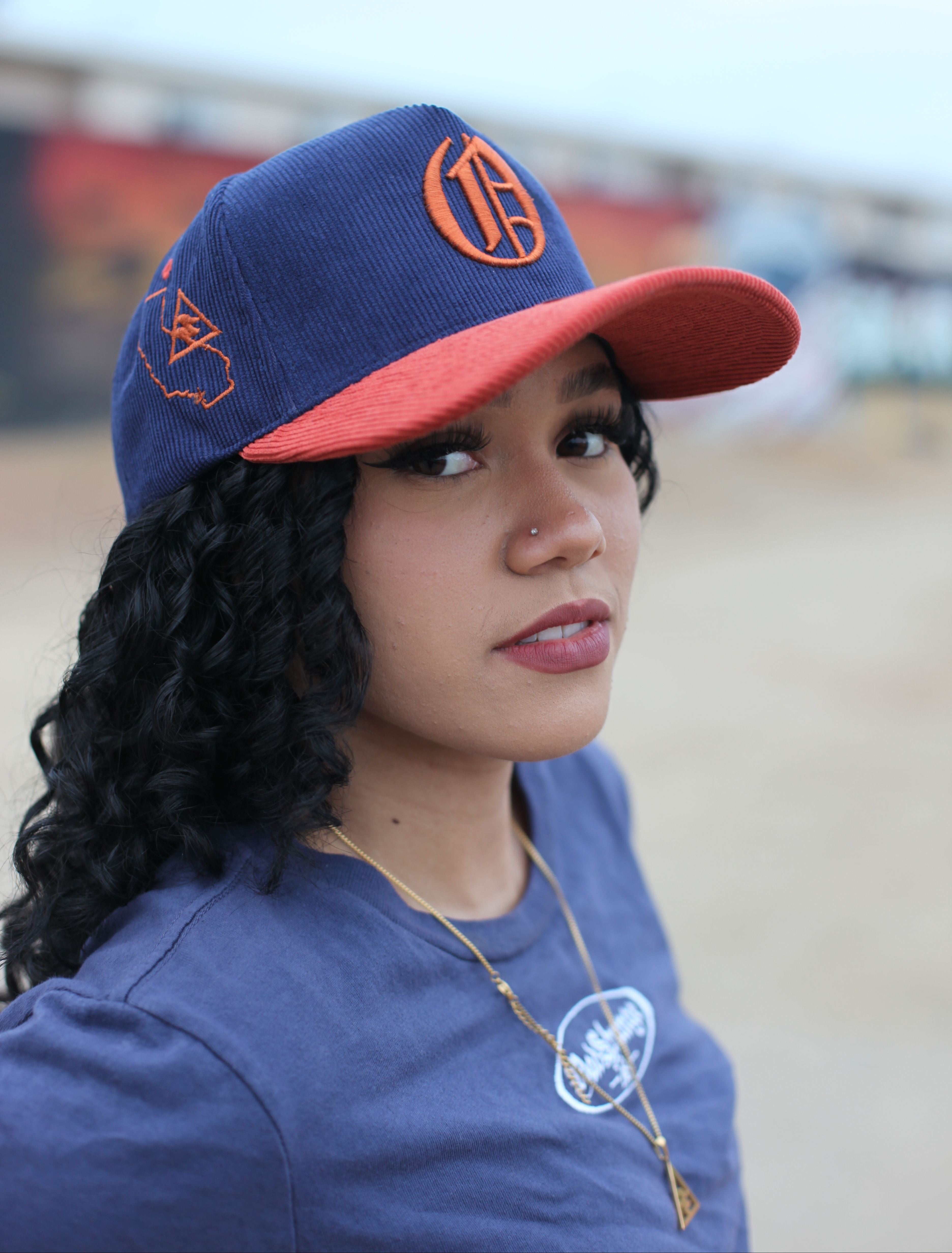 OOE Corduroy Snapback (Blue/Orange)