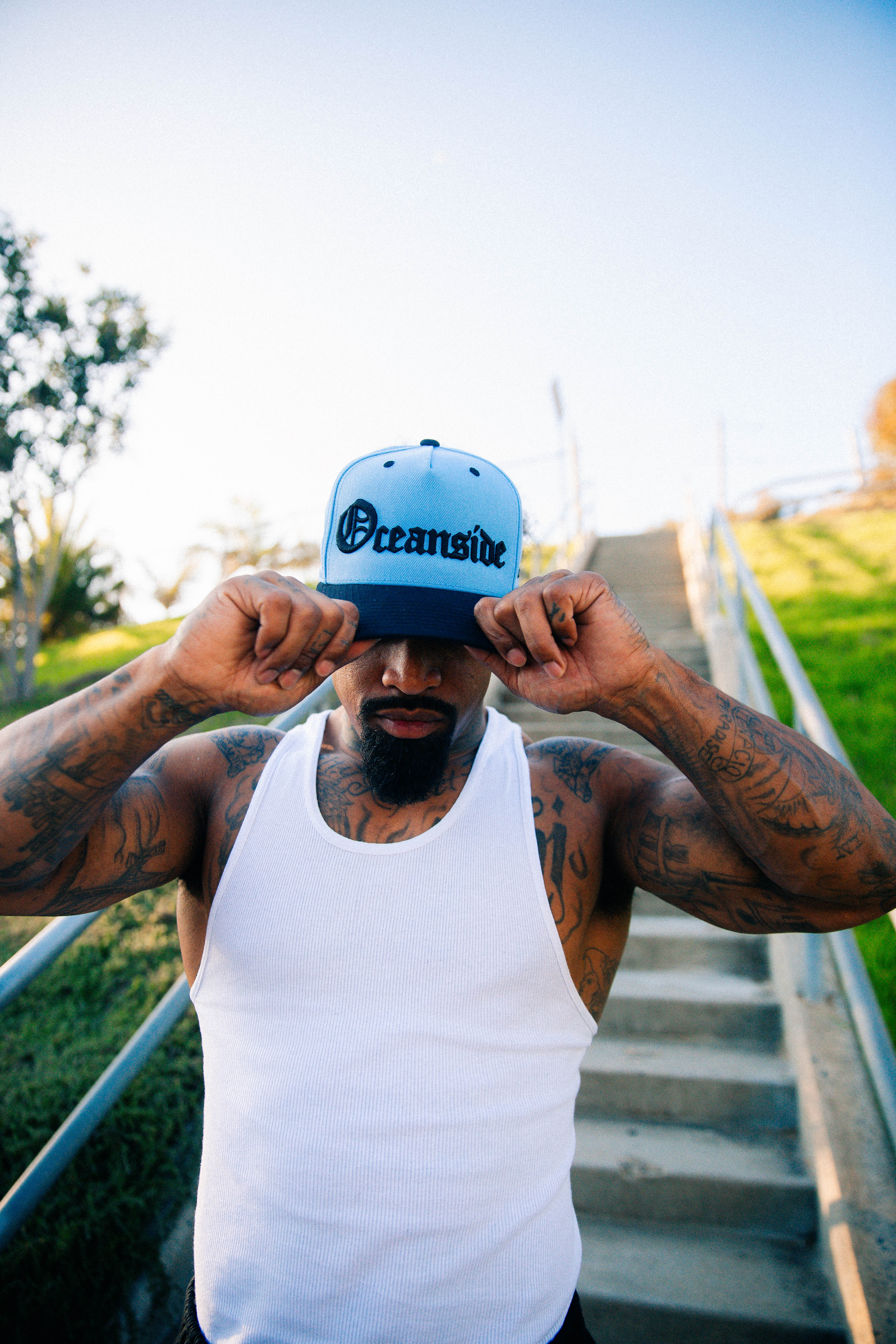 OE Oceanside Snapback Curved Bill (Sky Blue and Black)