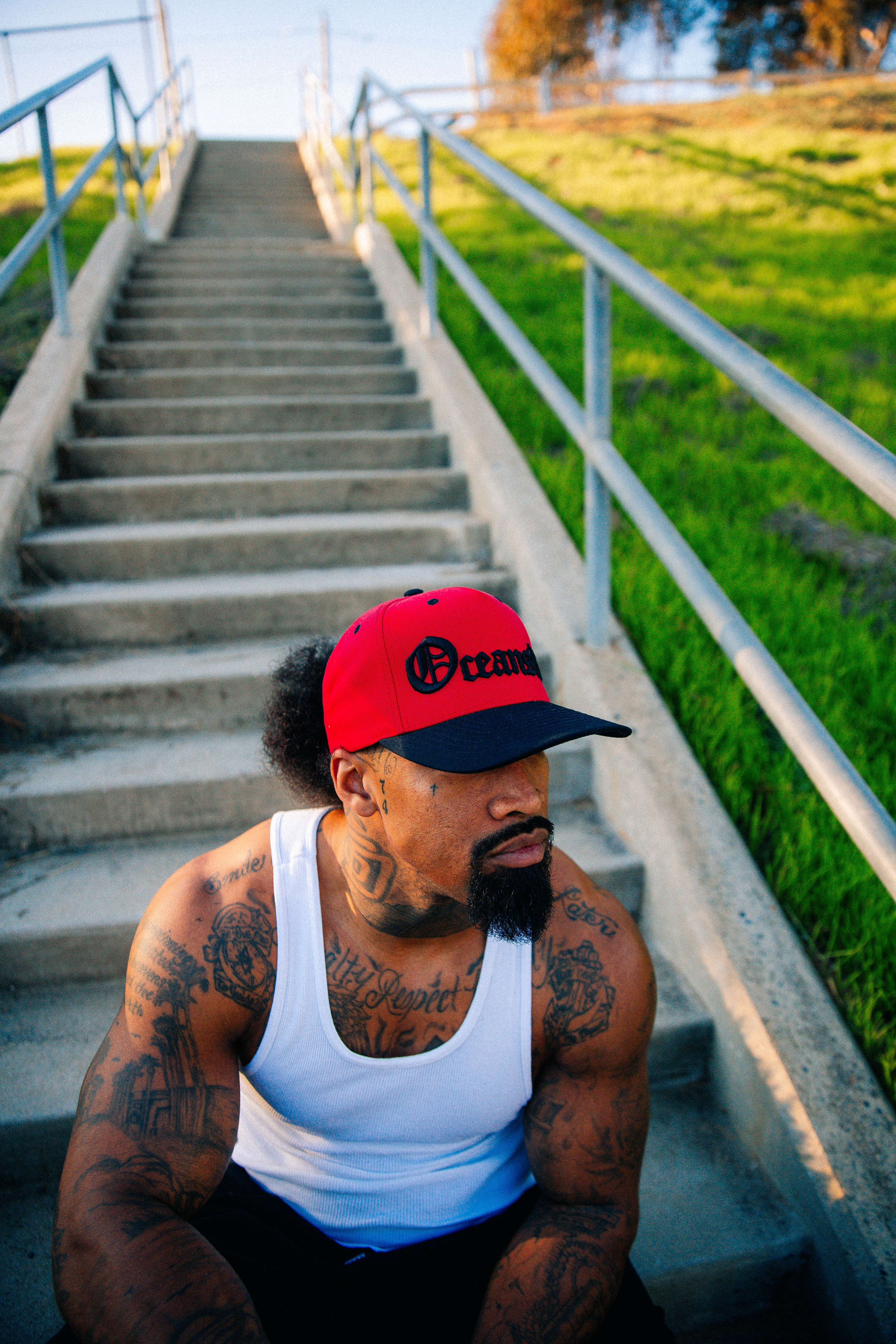 OE Oceanside Snapback Curved Bill (Red and Black)