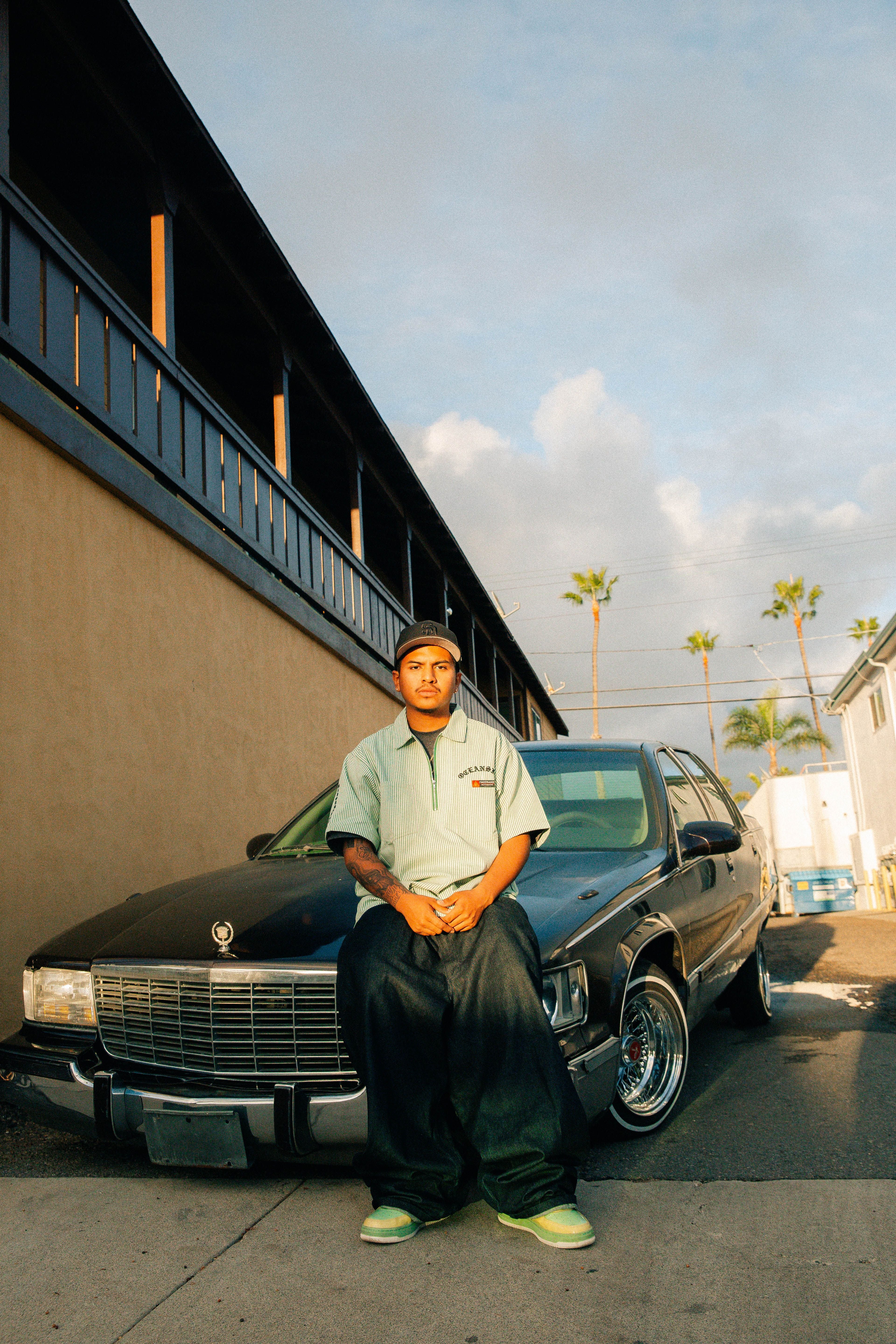 Striped Short Sleeve Work Shirt (Green & White)