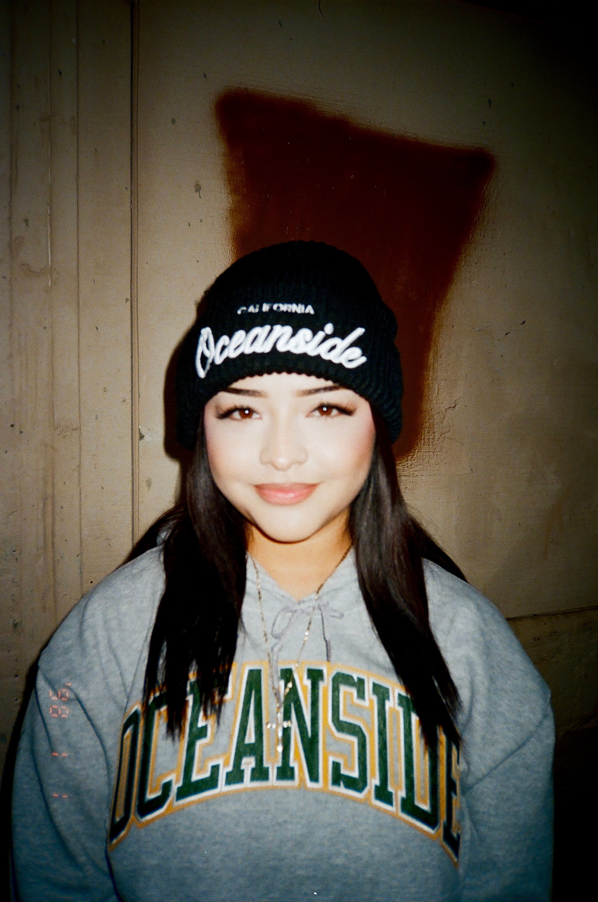 Oceanside Cursive Knitted Beanie (Black)