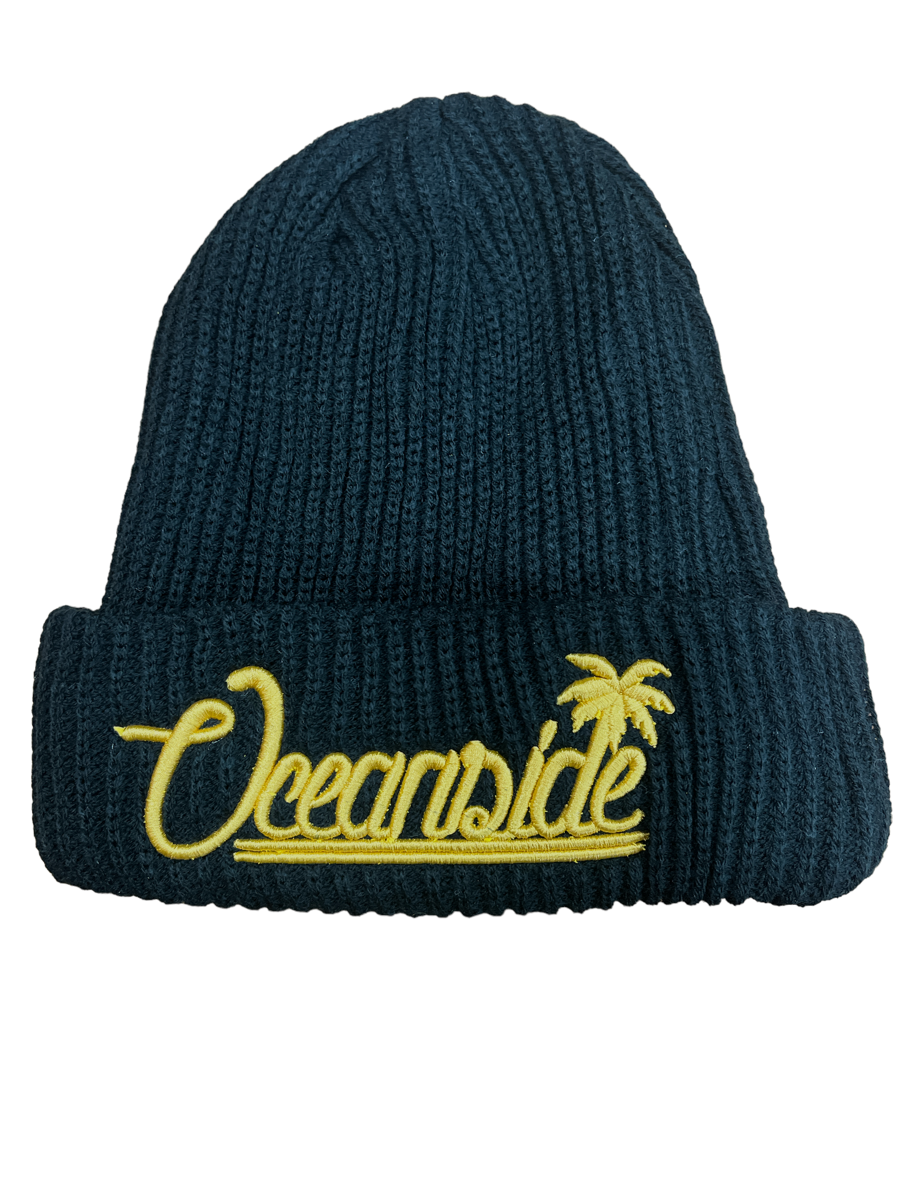 Oceanside Classic Palm Tree Beanie Knitted (Black &amp; Yellow)