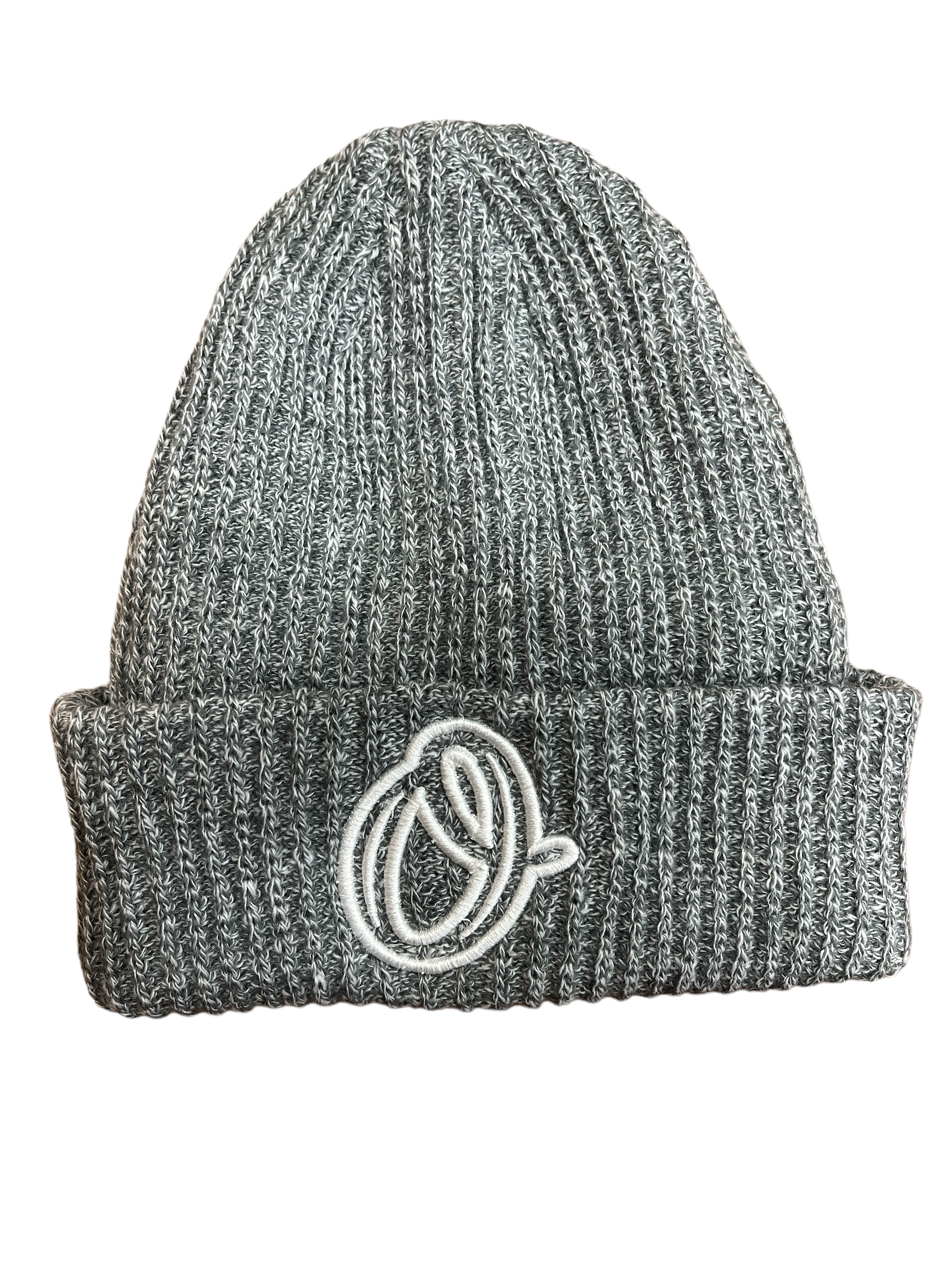 Cursive &quot;O&quot; Beanie Knitted (Grey)