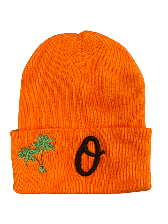 Cursive "O" Palm Tree Beanie (Orange)
