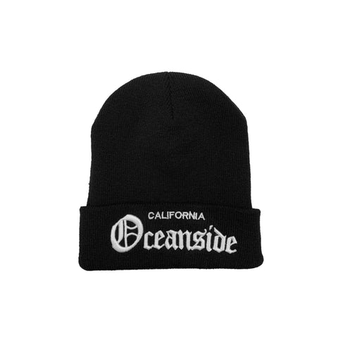 Old English Oceanside Beanie Knitted (Black & Grey)